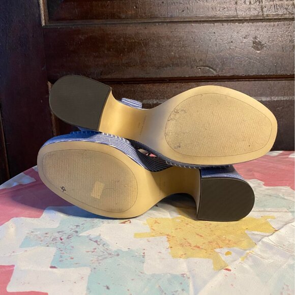 Nine West Blue & White Pinstripe Platform Heels - Picture 10 of 10